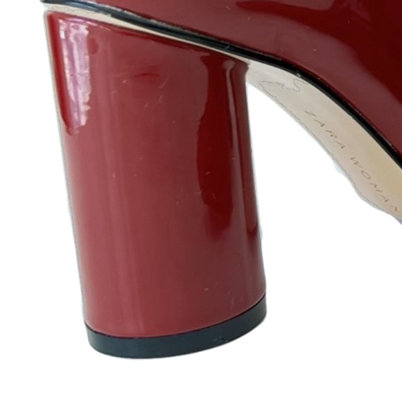 NEW Zara Red Wine Faux Patent Leather Round High Heel Ankle Boots Booties - Picture 3 of 12